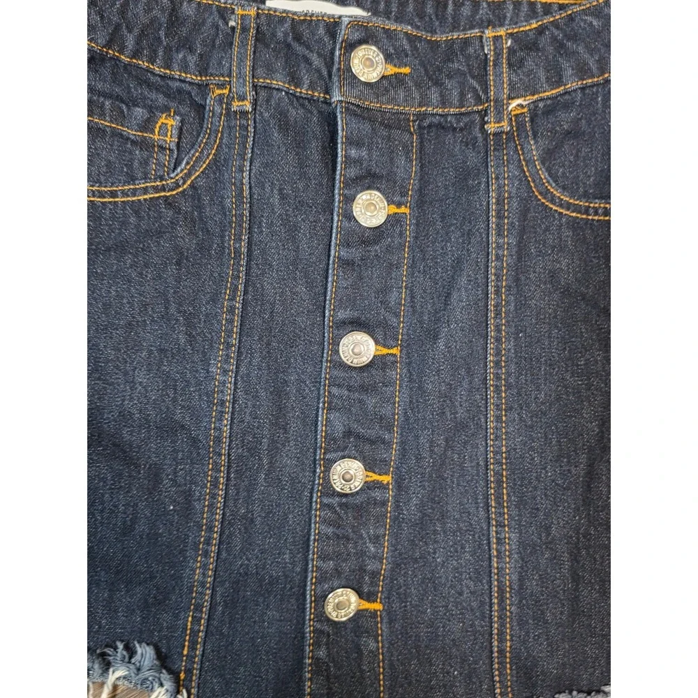 Forever 21 Small dark Button Front Denim Mini Skirt Raw Hem Indie Y2K festival - Picture 4 of 7